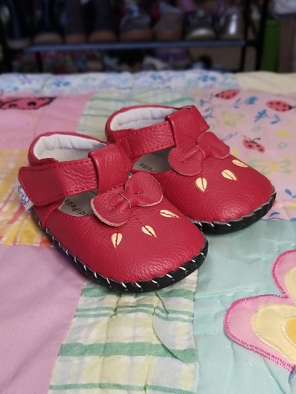 Pediped Red Leather Tstrap Baby Shoes with Bow 0-6 Months